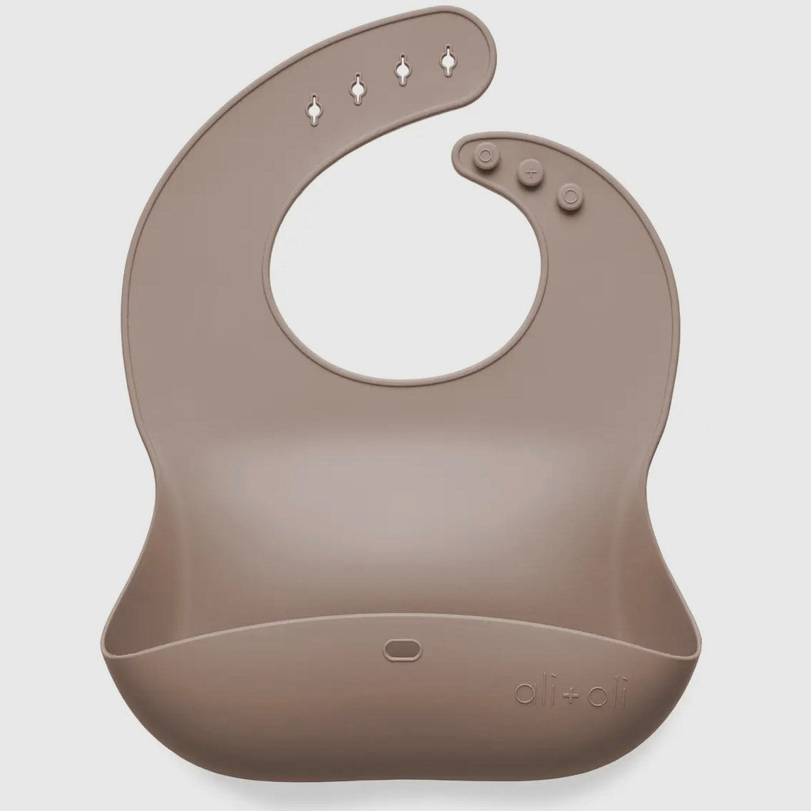 Ali + Oli, Silicone Baby Bib Roll Up & Stay Closed- Taupe