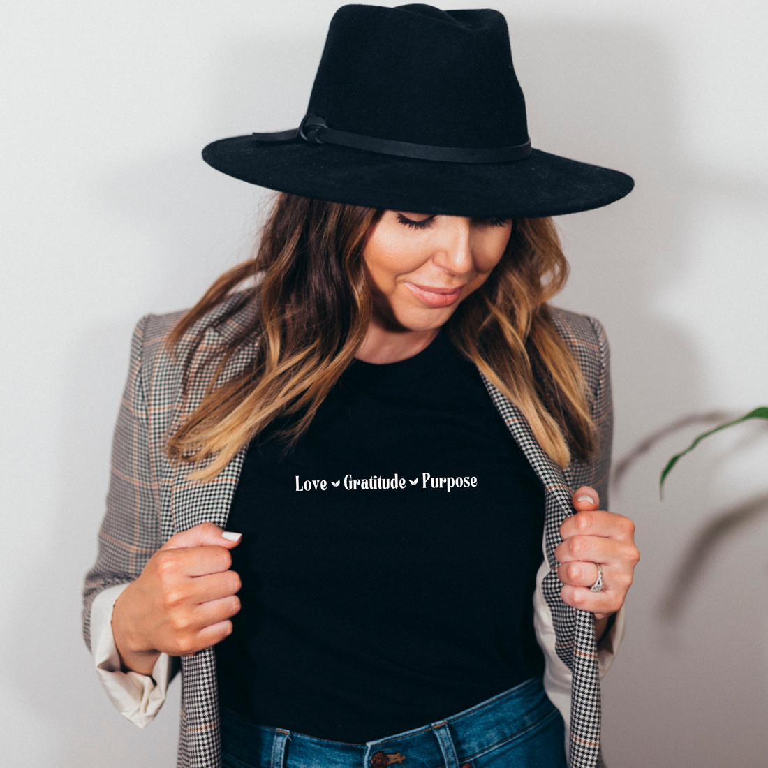 LOVE, GRATITUDE, PURPOSE Tee- Black/White Combo